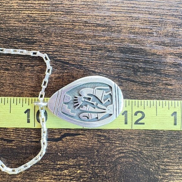 VTG Sterling Silver 925 Kokopelli Oval Link Chain Pendant Necklace 25.5" Length - Picture 13 of 16